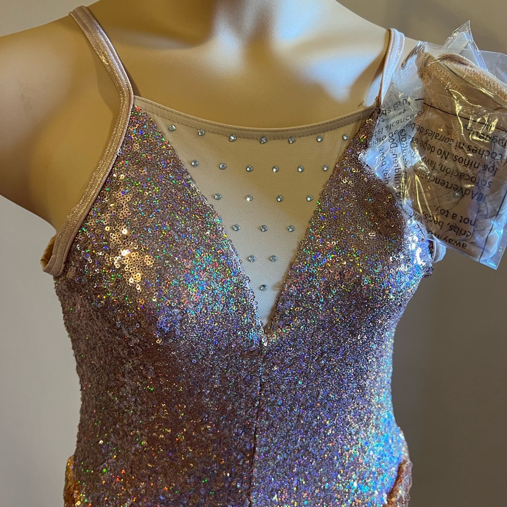 NWT Balera dancewear leotard sequenced fringe gold women’s size extra large